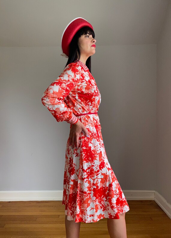 Vintage 70s Red Watercolor Shirtdress - image 4