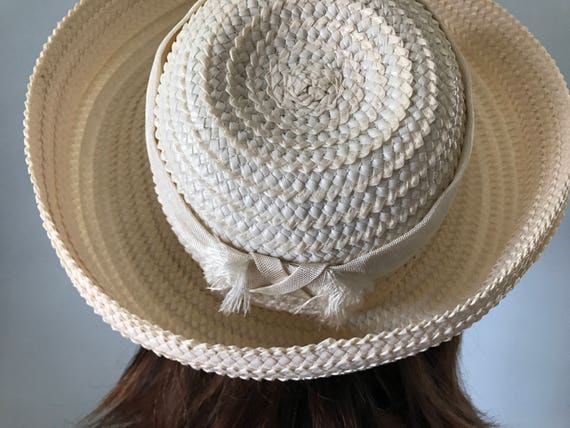 Vintage 60s Full Brim Straw Breton Hat - image 4