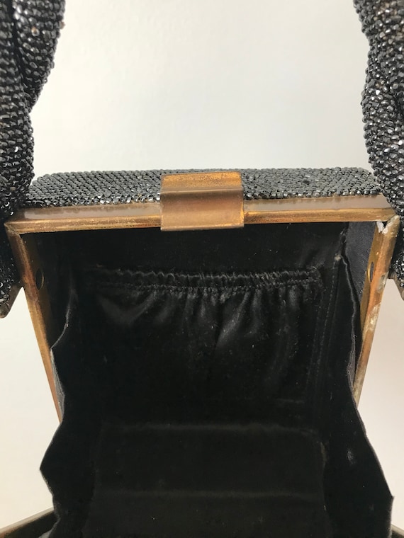 Vintage 30s 40s Gunmetal Beaded Box Purse - image 9