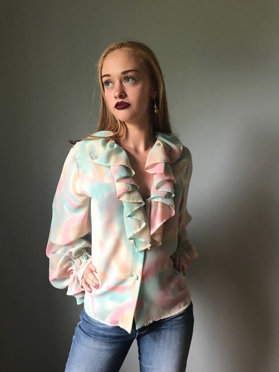 Vintage 70s Watercolor Poet Blouse