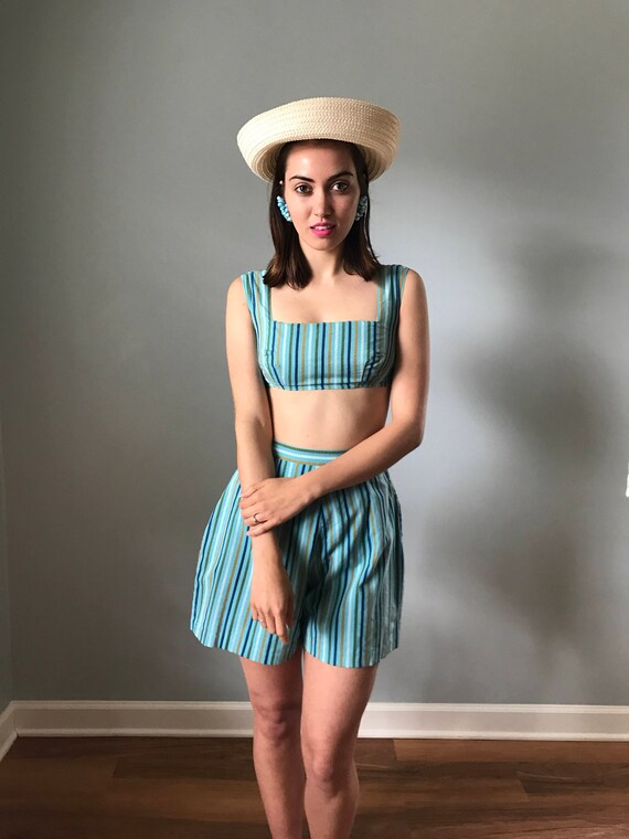 Vintage 50s Blue Two Piece Separates Playsuit