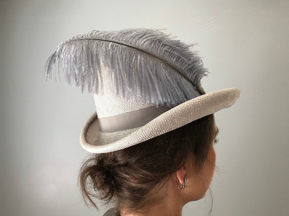 Vintage 40s Derby Hat w/ Ostrich Feather - Gem display picture 3