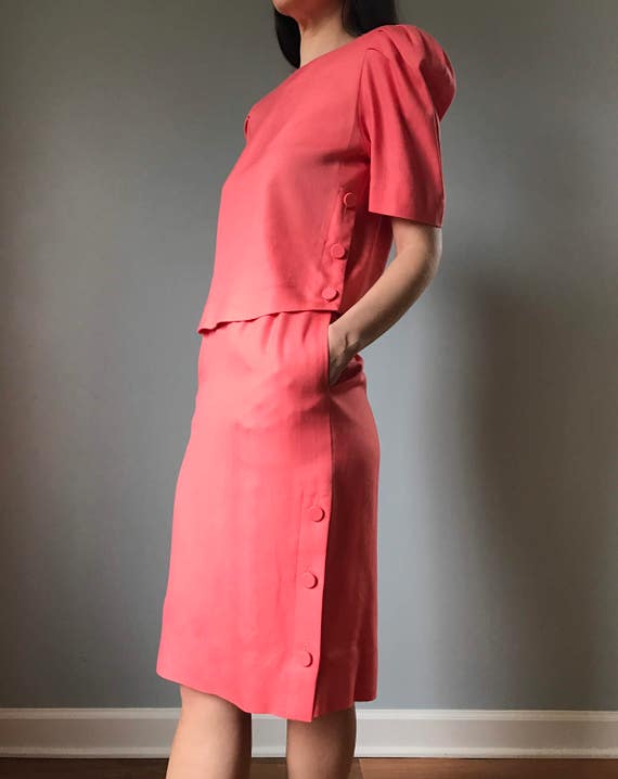 Vintage 80s Coral Linen Skirt Suiting Separates - image 5