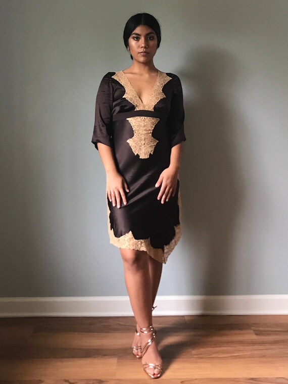 Silk + Lace Chocolate Dress - image 2