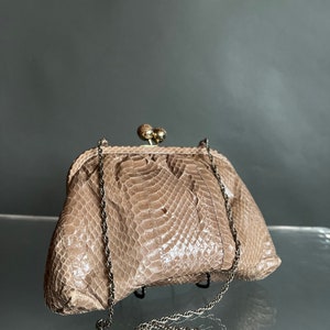 Vintage 70s Authentic Snakeskin Clutch w/ Metal Chain image 8