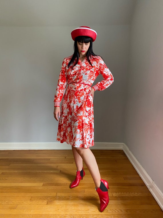 Vintage 70s Red Watercolor Shirtdress - image 2