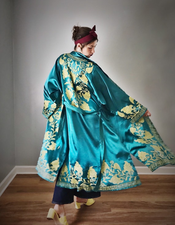 Vintage Authentic Chapin Robe Teal Satin