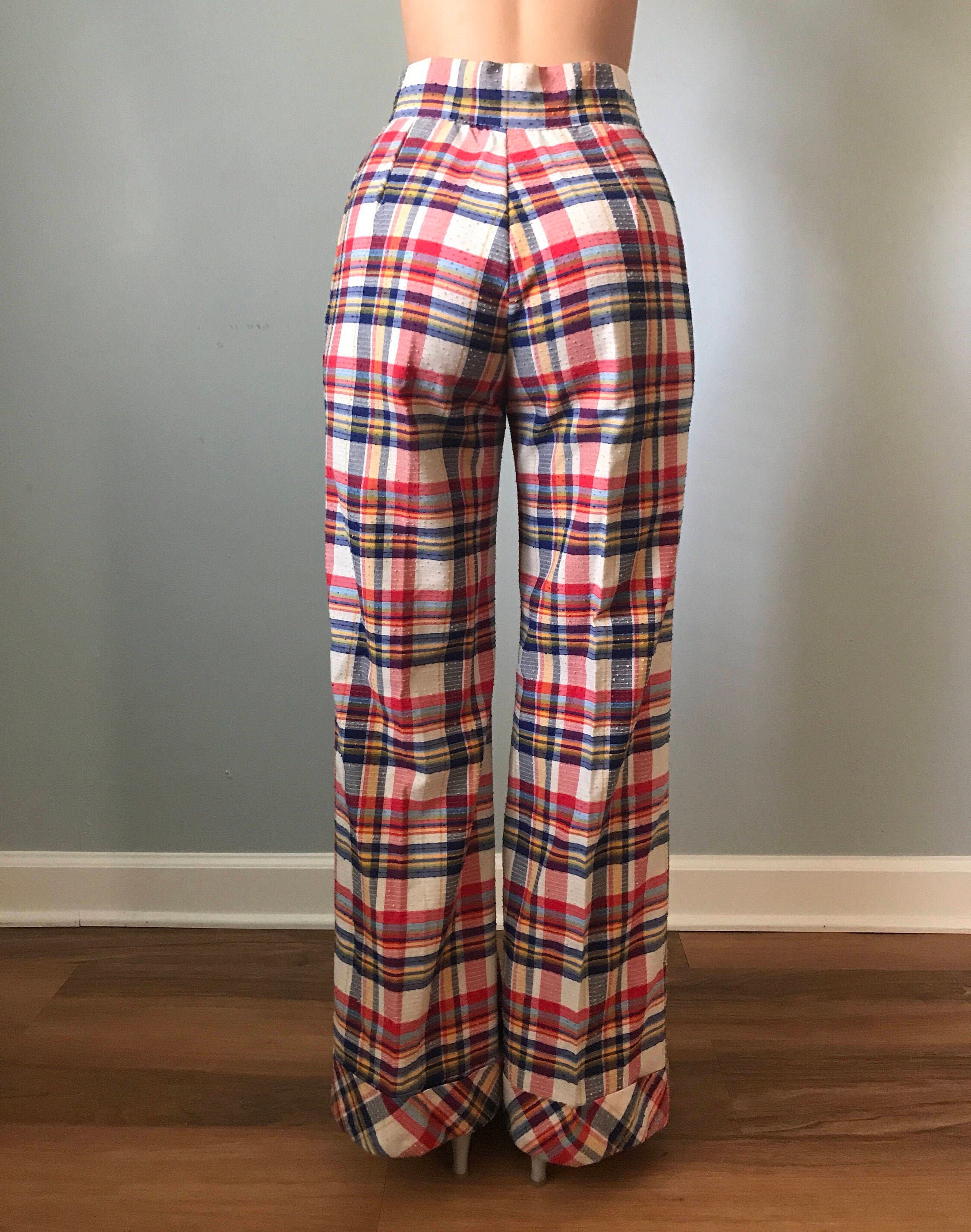 Vintage 70s Plaid Hi Waist Bell Bottoms Trousers - Etsy