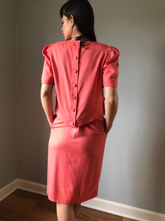 Vintage 80s Coral Linen Skirt Suiting Separates - image 4