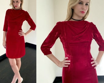 Vintage 60s Red Velvet Wiggle Dress