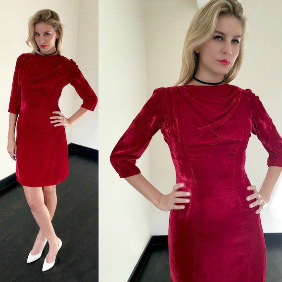 Vintage 60s Red Velvet Wiggle Dress