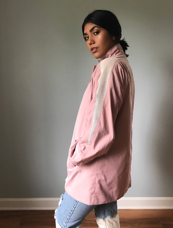 Vintage 80s Dusty Rose Windbreaker Jacket w/ Nett… - image 3