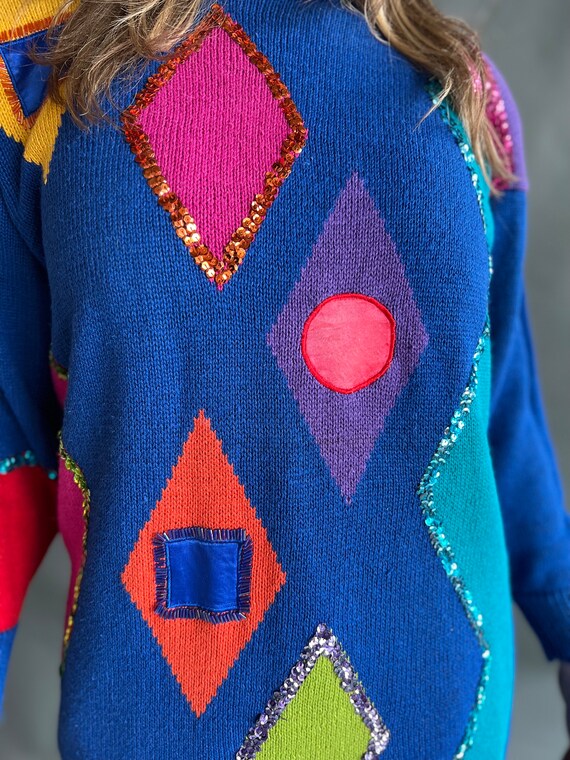 Vintage 80s Abstract Cobalt Sweater - image 7