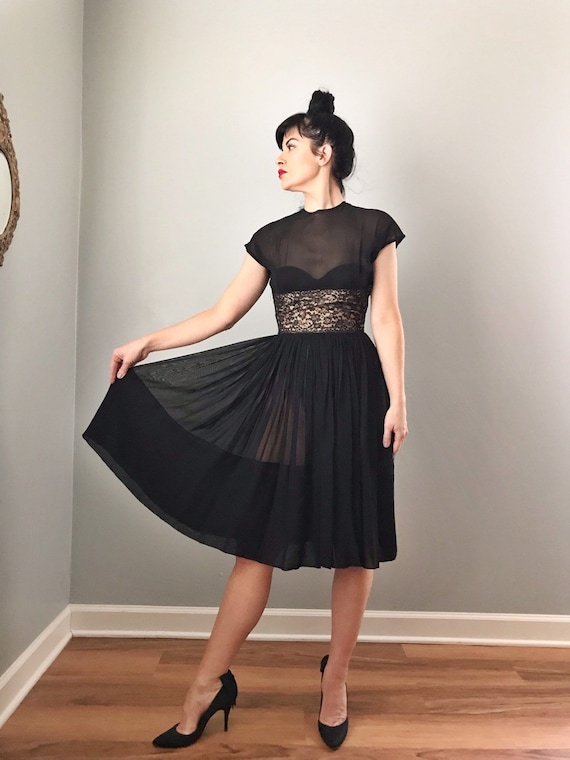 Vintage 50s Sheer Fit and Flare Illusion Dress