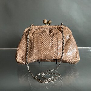 Vintage 70s Authentic Snakeskin Clutch w/ Metal Chain image 9