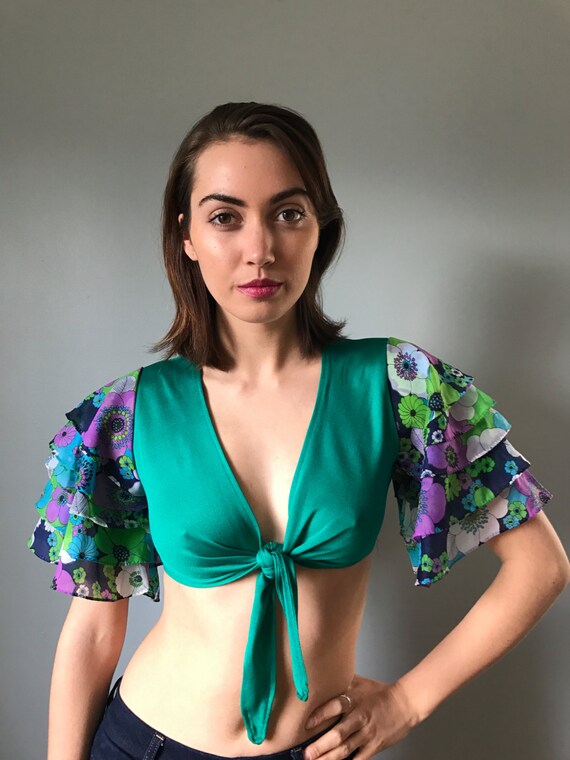 Vintage 70s Crop Top Flutter Sleeves - image 3