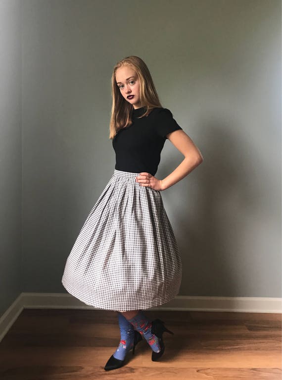 Vintage 50s Houndstooth Circle Skirt XXS