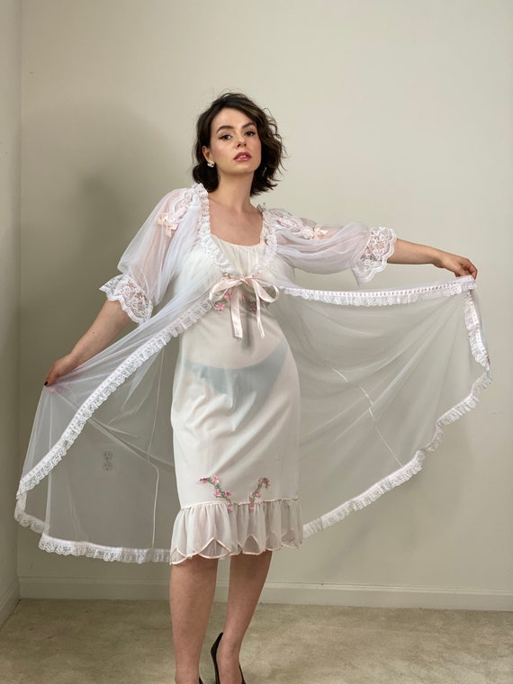 Vintage 70s Bridal Sheer Robe Négligée