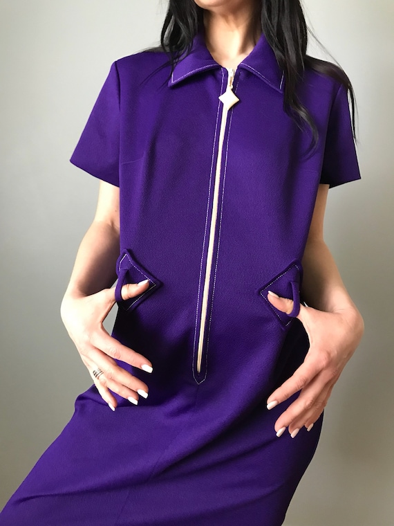 Vintage 60s Purple Scooter Dress w/ Diamond Zip - image 3