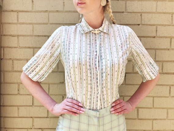 Vintage 60s Novelty Pastel Print Blouse