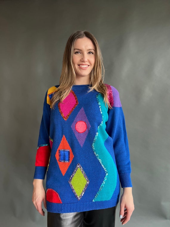 Vintage 80s Abstract Cobalt Sweater - image 1