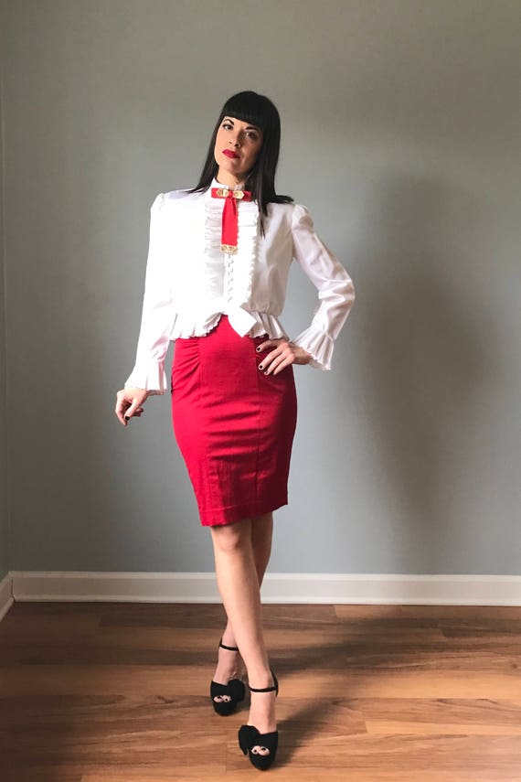 Siren Red Satin Pencil Skirt