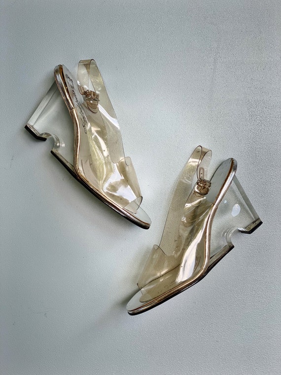 Vintage 60s Deadstock Lucite Acrylic Wedge Heels
