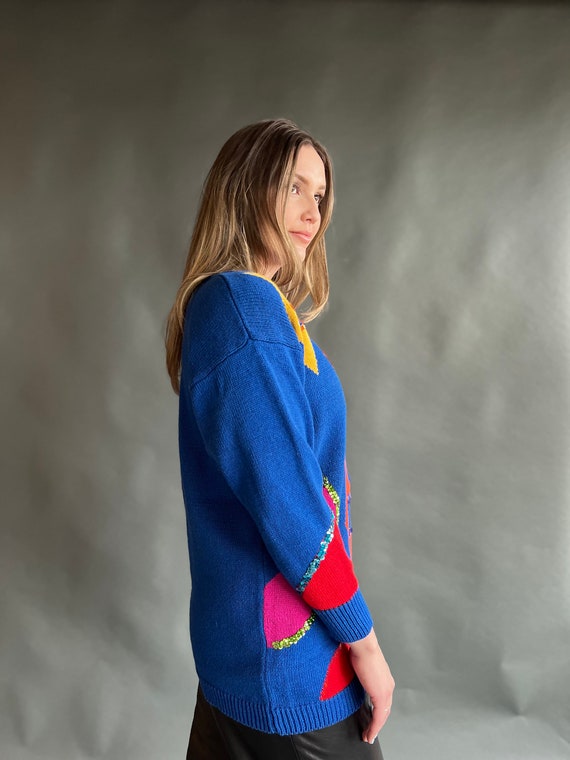 Vintage 80s Abstract Cobalt Sweater - image 4