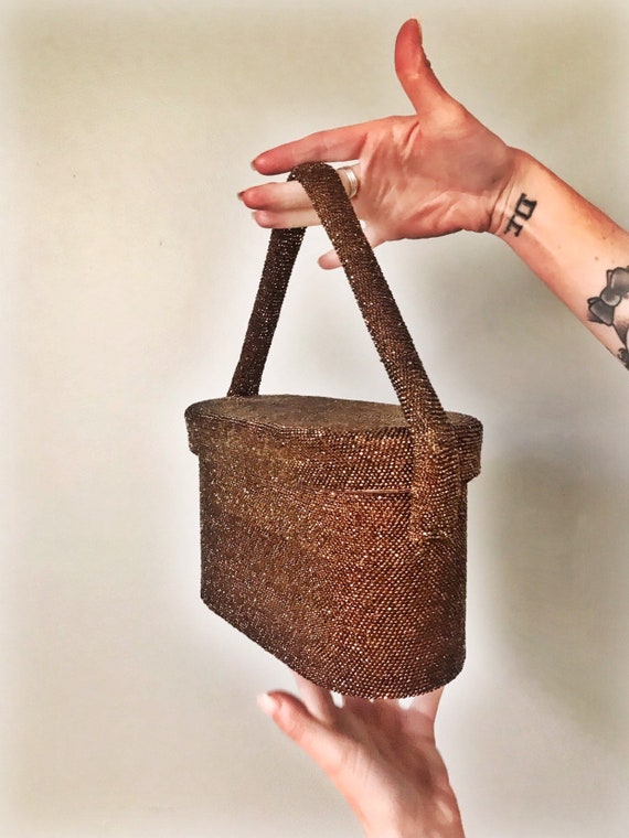 Vintage Beaded Box Purse Copper