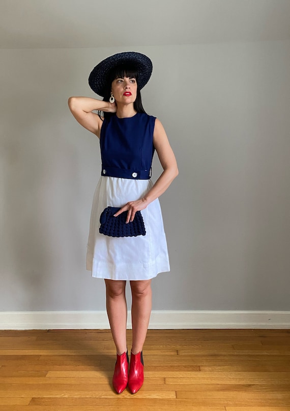 Vintage 70s Linen Colorblock Shift Dress