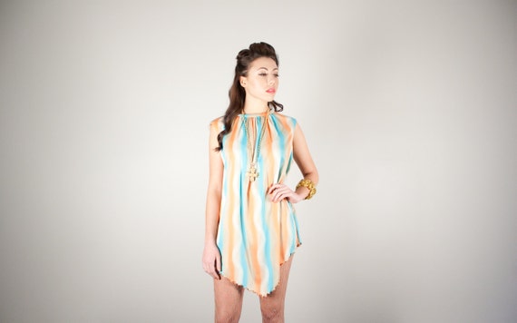 Vintage 70s Orange Psychedelic Mini Dress Tunic