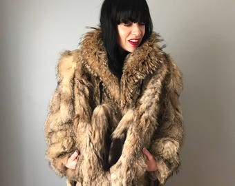 Vintage 70s Full Length Coyote Coat w/ Tassels