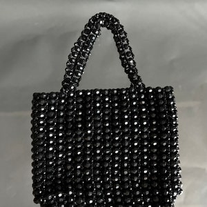 Vintage Mini Black Beaded Top Handle Tote Purse image 4