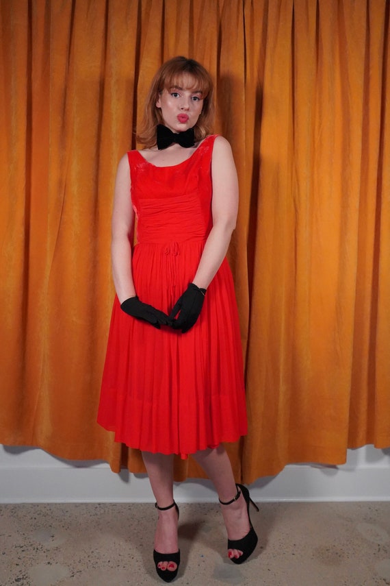 Vintage 50s Fit n Flare Velvet & Chiffon Party Dre