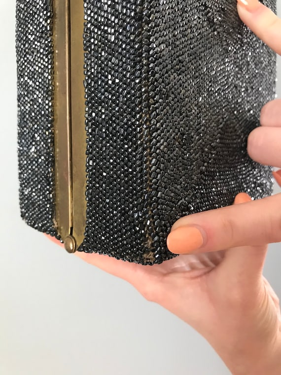 Vintage 30s 40s Gunmetal Beaded Box Purse - image 7