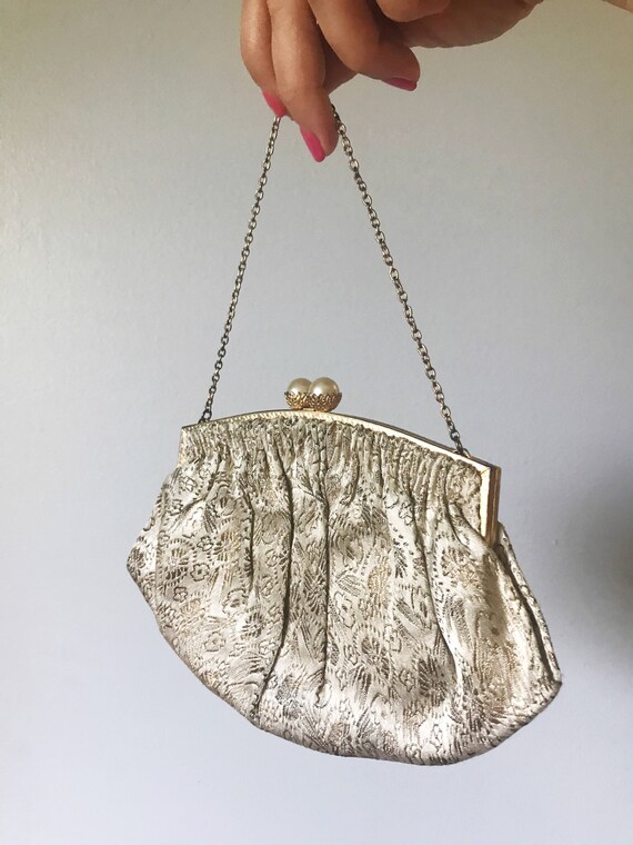 Vintage 50s Gold Satin Evening Bag