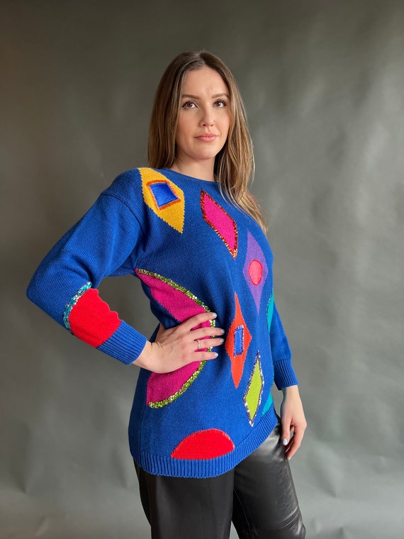 Vintage 80s Abstract Cobalt Sweater - image 2