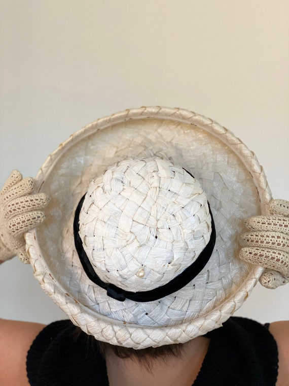 Vintage Ivory Straw Breton Hat - image 6