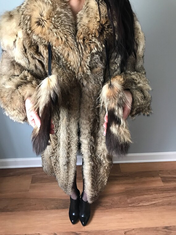 Vintage 70s Full Length Coyote Coat w/ Tassels - image 7