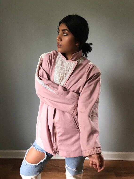 Vintage 80s Dusty Rose Windbreaker Jacket w/ Nett… - image 4