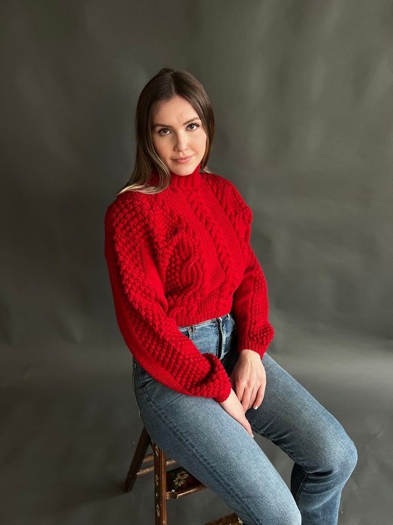Vintage 80s Cropped Red Knit TNK Sweater - image 5