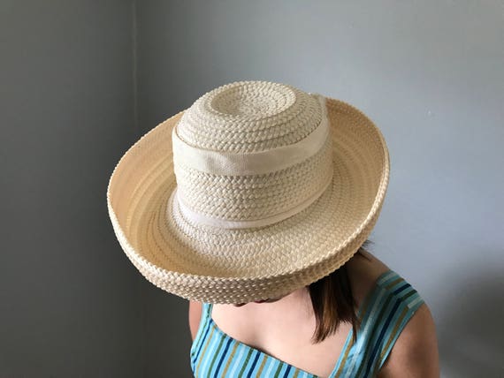 Vintage 60s Full Brim Straw Breton Hat - image 3