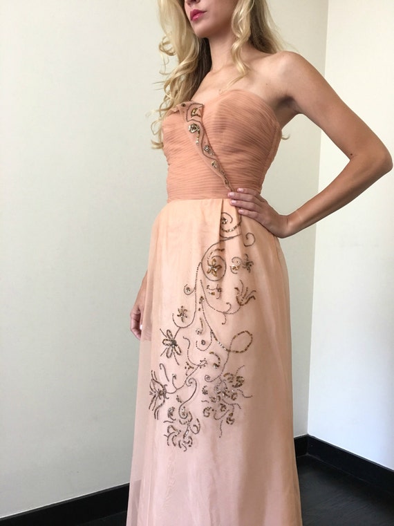 Vintage 50s Peach Formal Prom Dress