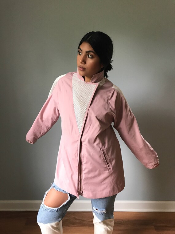 Vintage 80s Dusty Rose Windbreaker Jacket w/ Nett… - image 2