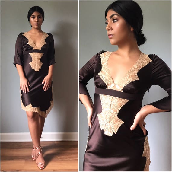 Silk + Lace Chocolate Dress - image 1