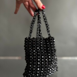 Vintage Mini Black Beaded Top Handle Tote Purse image 2