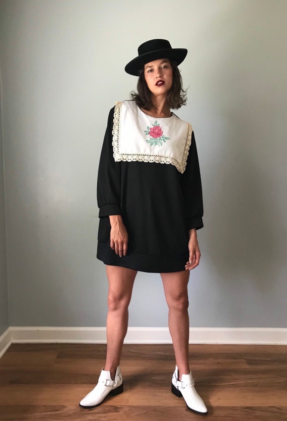 Vintage Bib Collar Oversized Mini Dress