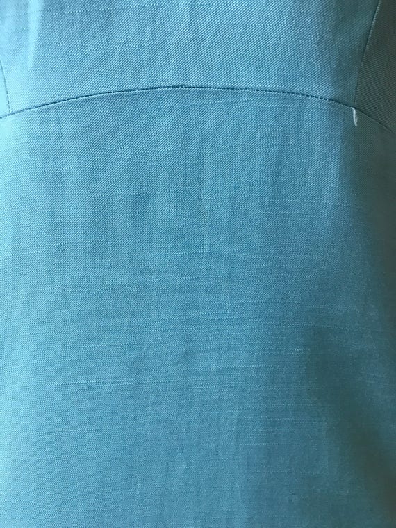 Vintage 60s Aqua Blue Ruffle V Neck Dress - image 7