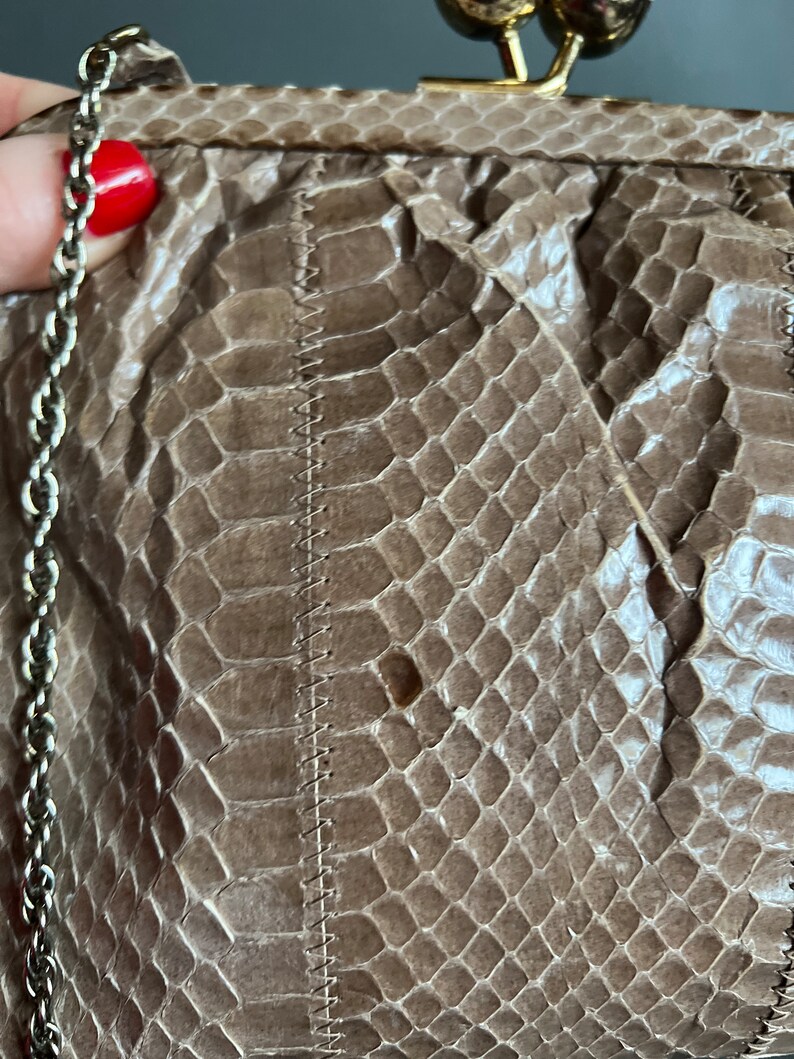 Vintage 70s Authentic Snakeskin Clutch w/ Metal Chain image 6