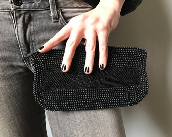 Vintage Black Beaded Clutch